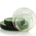 DaYammi 60Pcs Sage Green Plastic Plates with Gold Rim,Disposable Plates Set Includes 30 Dinner Plate & 30 Salad Plate,Fancy Green Party Plates with Radial Texture for Party Wedding Dinner