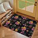 Kitchen Rug 2x3, Floral Washable Vintage Plaid Black Boho Area Rug, Low Pile Non Slip Throw Rug, Small Indoor Door Mat, Ideal for Entrance,Bedroom,Hallway,Laundry,Bathroom