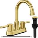 Gold Bthroom Faucet, Brushed Gold Bathroom Faucet, Gold Faucets for Bathroom Vanity, 4 Inch 2 Handle Centerset, Lead-Free, with Copper Pop Up Drain (Brushed Gold)
