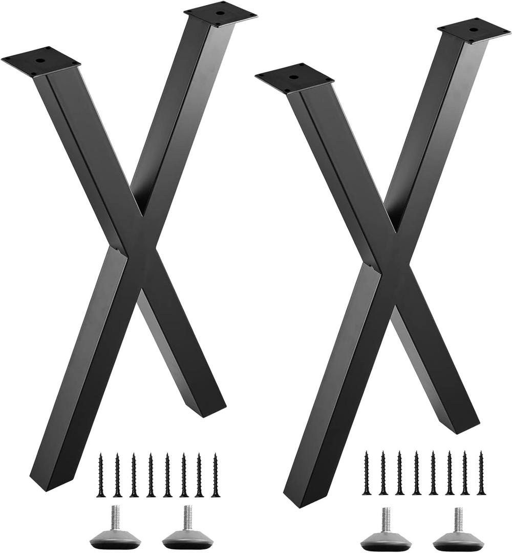28 Inch X-Shape Table Legs - Metal Coffee Table Legs, Steel Desk Legs for DIY Furniture Dining Table, Set of 2, Black