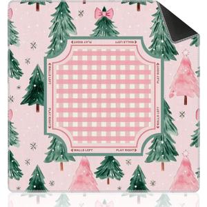 Pink and Green Buffalo Plaid Christmas Tree Mahjong Mat for Table, 31.5 inches x 31.5 inches
