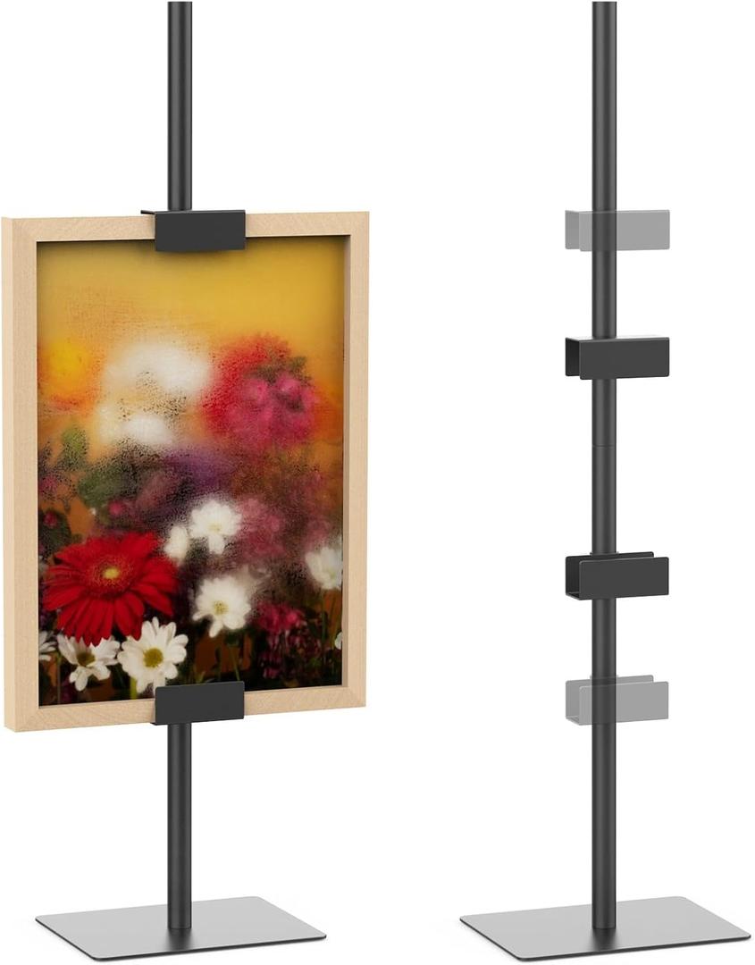 1PCS Tabletop Picture Frame Stand,Heavy Metal Base Adjustable Size Table Easels for Display,Picture Frame Holder Art Display Stand for Signs, Canvas (Black)