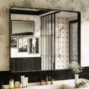 ISKM Black Bathroom Mirror for Wall 48" x 40" Matte Black Framed Vanity Mirror Anti-Rust, Tempered Glass, Rounded Rectangle Mirror(Horizontal/Vertical)