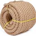 Heavy Duty Jute Rope - 1 1/4 Inch, 100 Feet, Natural Hemp for Crafts, Gardening, Bundling, Climbing, Hammock, Nautical, Tug of War, Railings, Home Decorating