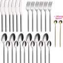 24 Piece Silverware Set For 6 Heavy duty 18/10 Stainless Steel Flatware Set Modern Design Knife/Fork/Spoon Mirror Polished Dishwasher Safe Cutlery Set with Gifts