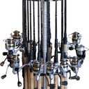 Rush Creek Creations | 16 Rod Fishing Pole Holder for Garage Organization, 360 Access (One size, Barn Wood)