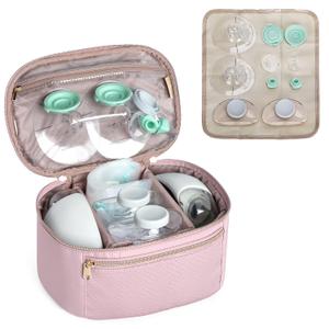 Fasrom Wearable Breast Pump Bag Compatible with Momcozy, Medela and Elvie Hands Free Pumps, Portable Carrying Case with Waterproof Mat for Working Moms Travel, Pink (Bag Only, Patent Pending)