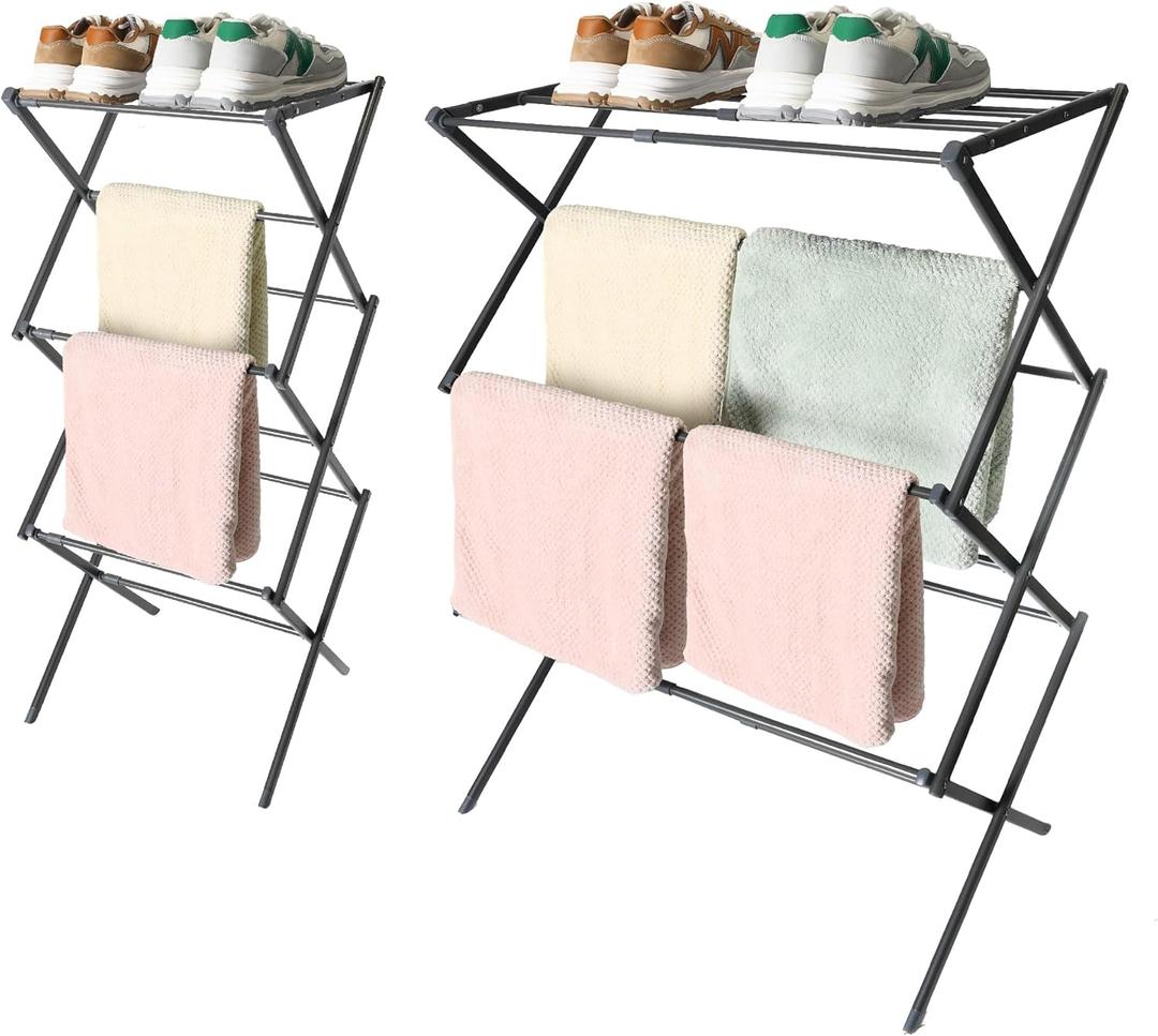 happhom Clothes Drying Rack, Foldable Drying Rack Clothing, Laundry Drying Rack, Expandable and Collabsible Drying Rack, Free-Standing Large Clothes Dryer, Space Saving Indoor&Outdoor, Silver