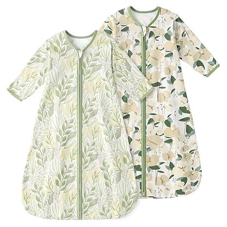 Yoofoss Baby Sleep Sack 0-6 Months Long Sleeve Wearable Blanket Baby 100% Cotton 2-Way Zipper 0.5 Tog Newborn Sleeping Sack, Lightweight  L 12-18 month