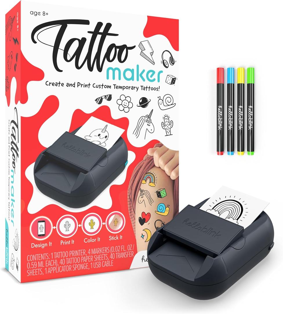Hello Blink Tattoo Maker Create and Print Custom Temporary Body Art for Kids Ages 8+ – DIY Activity for Parties, Gifts & Creative Fun