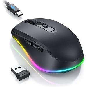 PEIOUS Wireless Mouse Jiggler - LED Wireless Mice with Build-in Mouse Mover, Rechargeable Moving Mouse for Laptop with Undetectable Random Movement Keeps Computers Awake - Black