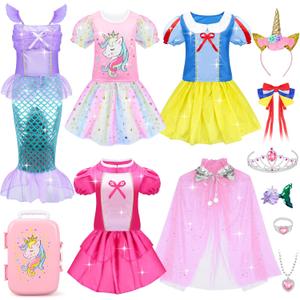 16 Pcs Princess Dress Up Clothes for Little Girl Set, Princess Pretent Play Outfit Toys for Toddler Girls, Cosplay Birthday Party Gifts for Girls Age 3 4 5 6 7 8+ Year Old
