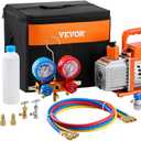 VEVOR 4.5 CFM AC Vacuum Pump and Gauge Set, Single Stage Rotary Vane HVAC Air Vacuum Pump, A/C Refrigerant Manifold Gauge Kit, with Leak Detector Hoses, for R134a, R12, R22, R502a, R410A, R404, R407C