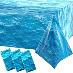 Irenare Ocean Waves Plastic Tablecloth Ocean Table Cover Water Print Table Cover Sea Tablecloth Blue for Beach Pool Birthday Party Decoration Shower Supplies(3 Pieces,54 x 108 Inch)