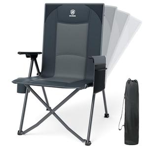 EVER ADVANCED Reclining Camping Chairs for Adult Lightweight, Folding Recliner Chair with Adjustable Back, 4-Level Lounge Chairs, Portable Lawn Chairs for Patio Balcony, Supports 350lbs Grey