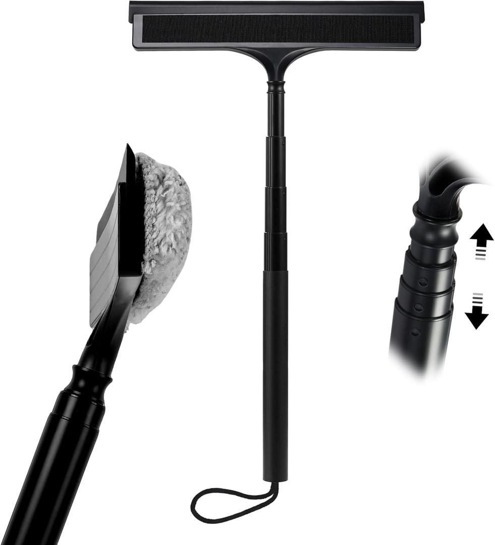 Window Squeegee with Flip-Head, Shower Squeegee 16-59" Long Handle Telescopic Pole & 30% Thicker Blade, Shower Squeegee for Glass Doors, Shower, Car, Windows, Bathroom