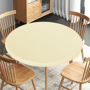 Obstal Fitted Round Table Cloth, Reversible Waterproof Stain Resistant Elastic Stretch Tablecloth, Wipe Clean Table Cover for Outdoor/Indoor Use, Fits Round Tables up to 40" - 44" Diameter, Cream
