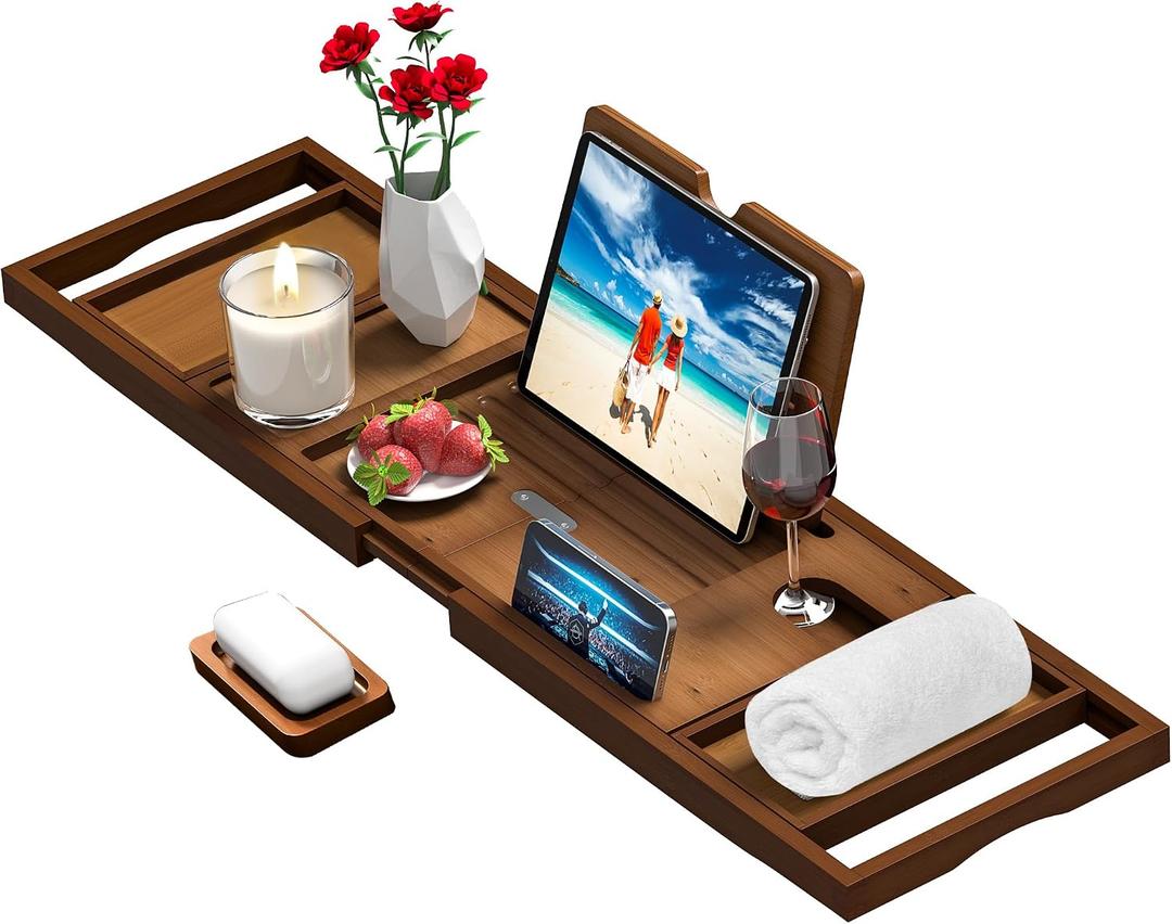 Premium Bathtub Tray Caddy - Bath Table Tray for Bathtub - Bath Tub Tray Table for Bathtub, Expandable Size, Fits Most Bath Tubs