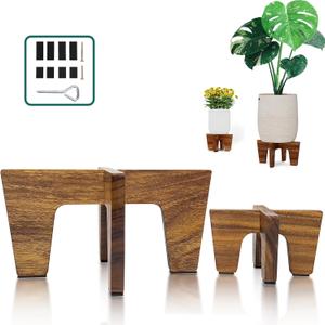 Plant Stands Indoor , Acacia Wood Boho Mid-Century Plant Holder, Wooden Pedestal Stand, Up To 12 & 6.5 Pots (2-Pack M&S Size, Pots Not Included)