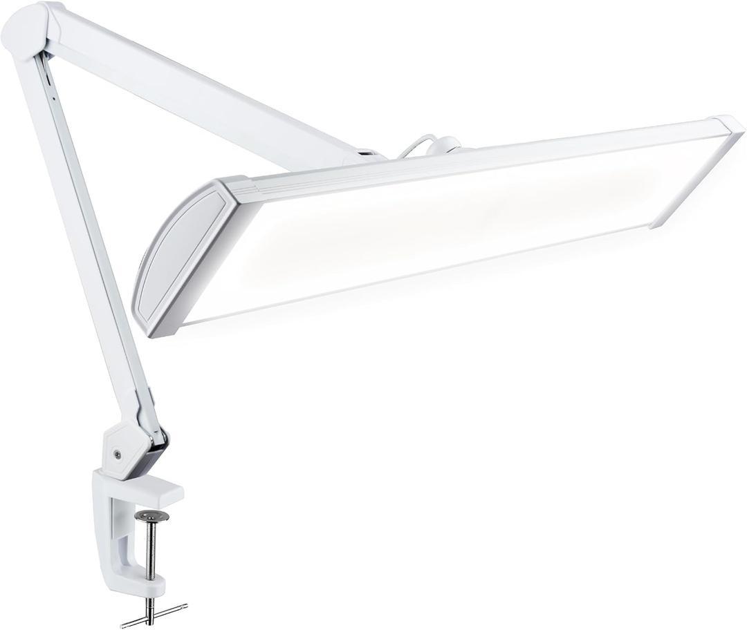 Neatfi Ultra 3,500 Lumens LED Desk Lamp with Clamp 45W, 270 SMD LEDs, Shadow-Free | Adjustable Brightness | Task Light for Nail, Craft & Office (White, 26-Inch Wide Shade)