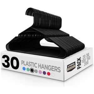 Utopia Home Clothes Hangers 30 Pack - Plastic Hangers Space Saving - Durable Coat Hanger with Shoulder Grooves (Black)