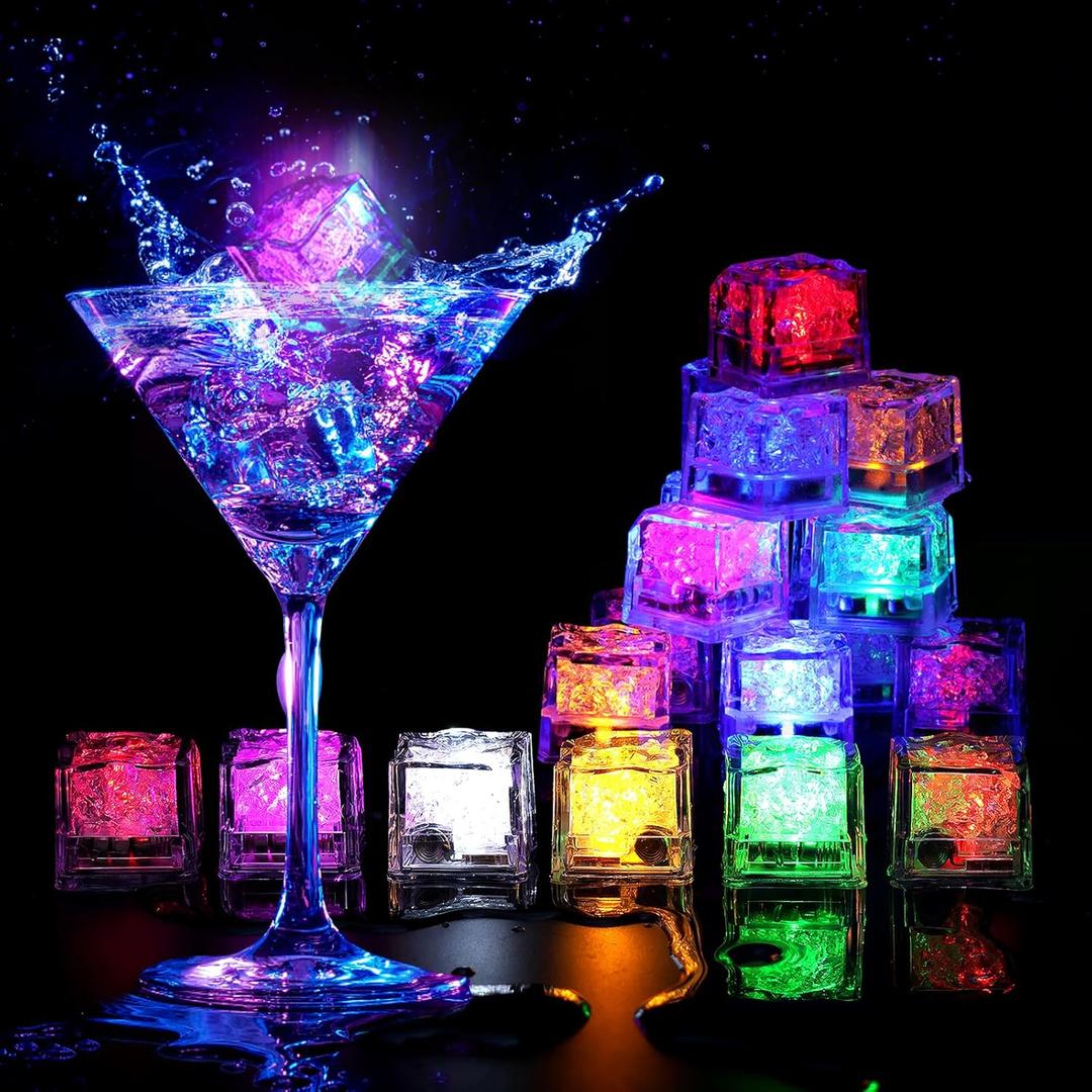 Nonley Light Up Ice Cubes for Drinks, 12 Pack LED Ice Cubes Liquid Activated, Glow in The Dark Waterproof Ice Cubes for Home Bar Supplies Summer Party Wedding Decor