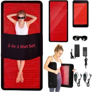 DKL Red Light Therapy Mat for Full Body, 2 Mats 2-in-1 Set (74.8"×33.5"+ 47.2"×19.7") with 1810 Dual LEDs (660nm Red Light & 850nm Near-Infrared Light), Combined or Separate Use