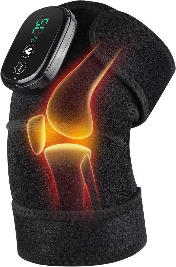 FSA Eligible Knee Massager with Heat and Vibration, Knee Heating Pad for Arthritis with Massage, Heated Knee Brace Wrap Black (1 pcs black)