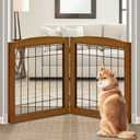 LZRS 2-Panel Freestanding Foldable Wood Dog Gate Solid Wood & Steel Wire, Chew-Resistant Pet Barrier for Indoor Use, Ideal for Small to Medium Dogs, Cherry