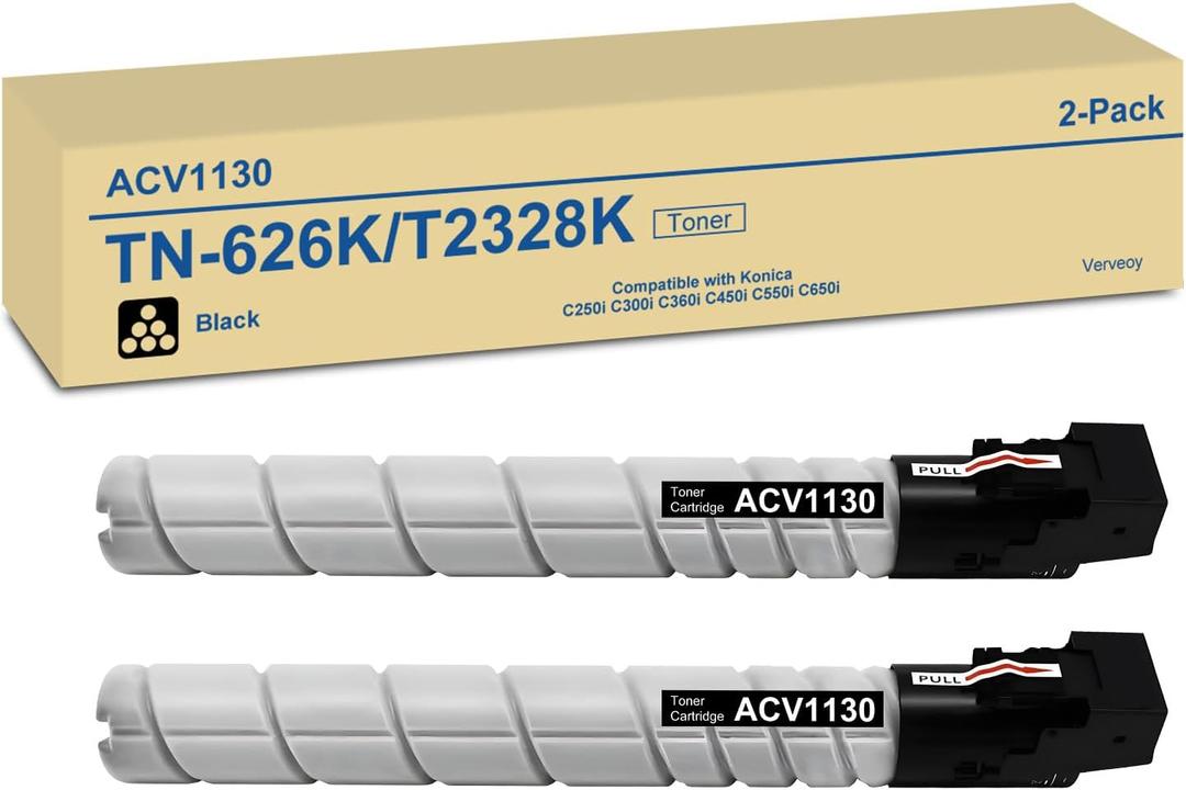 TN626K TN328K TN628K ACV1130 High Yield Toner Cartridge Replacement for Konica Minolta TN626 TN328 TN628 Black Toner Cartridge for Bizhub C450i C550i C650i C300i C250i Printer (ACV1130, 2-Pack)