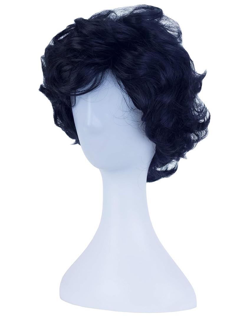 Angelaicos Men's Short Curly Brown Black Wig Halloween Costume Cosplay Party Fluffy Wigs (Black)
