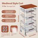 5-Tier Rolling Fruit & Vegetable Storage Cart with Drawers, Extra-Thick Metal Kitchen Organizer Cart on Wheels, Fruit Basket Stand& Fruteros para Cocina, Narrow Pantry Cart for Storage