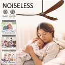 Ceiling Fans No Light, 84 Inch Extra Large Ceiling Fan with Remote, 3 Wood Blades DC Motor, High CFM,Propeller Outdoor Ceiling Fan for Patios Bedroom,Deep Walnut