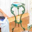 Sungmor Vintage Cast Iron Plant Stand - Ornate Green Pedestal Table for Indoor Outdoor Garden, 27.5" Antique Metal Flower Pot Holder, Victorian Style Plant Display Stand - Patio, Porch, Balcony Dcor