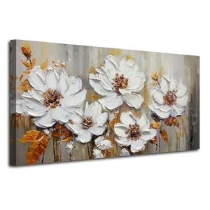 Acocifi Textured Floral Wall Art Canvas Art Wall Decor, Large Living Room Bedroom, Vintage White Floral Painting Picture Artwork for Dining Room Office Home Decor 40"x20"