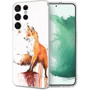 Compatible with Samsung Galaxy S22 Ultra Case, Vintage Cute Funny Fox Slim Fit Soft TPU Shockproof Protective Cover Case Gift for Women Girl