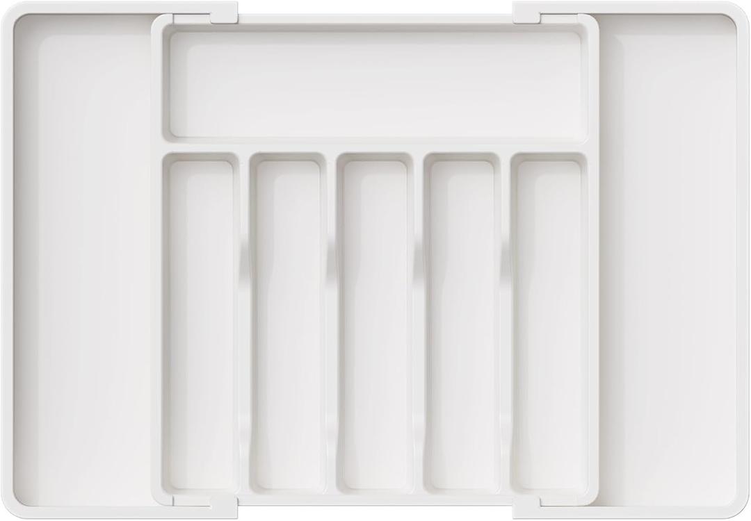 Lifewit Silverware Drawer Organizer, Expandable Utensil Tray for Kitchen, BPA Free Flatware and Cutlery Holder, Adjustable Plastic Storage for Spoons Forks Knives, Large, White (XL(13-22''W x 15"D))