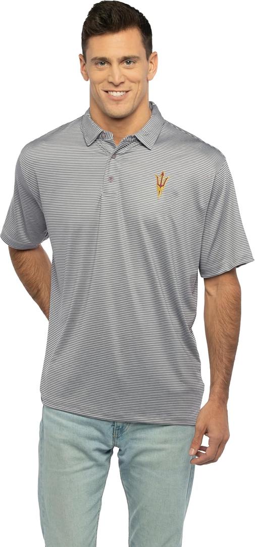 Vantage Apparel Men's Collegiate Premium Moisture Wicking Stretch Fit Striped Polo (Gray, XXL)