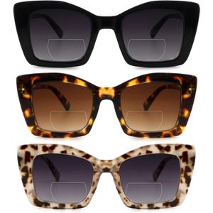 Oversized Square Bifocal Reading Sunglasses Oprah Style Bi-focal Sunglasses Reader Large Dual Focal Sun Readers (Black+tortoiseshell+light Tortoiseshell)