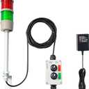 2 Stack Super Bright LED Andon Tower Lights with Buzzer, Red/Green, Off-ON or Flash,16 ft Extension Cord, 6 ft Industrial Adapter, IP53, 2.36" Diameter 15.6" Length, Plug Play Ready