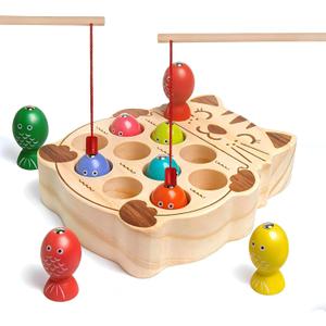 Fishing Game for Kids 3-5,Wooden Montessori Preschool Education Learning Hand-Eye Cognition & Fine Motor Skill Color Sorting Magnetic Fishing Toys Easter Basket Stuffers Gifts for Boys Girls