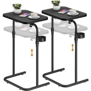 TUTOTAK C Shaped End Table with Tiltable Surface, Set of 2, Adjustable Height Side Table, Slide Under Couch Table TV Tray for Eating, Sofa Tray for Livingroom, Bedroom Black TB01BK0912