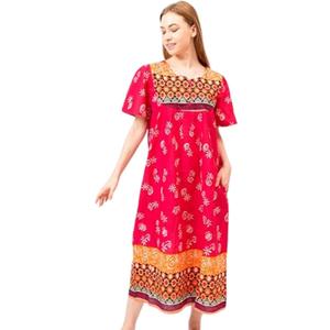 Women's Short Sleeve Red Lounger House Dress - 3 Button Bib Yoke and Pockets (Pink, XXXL)
