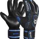 WVVOU Soccer Goalie Gloves for Youth and Adult with 4 Finger Saves, Pro Goalkeeper Gloves, Soccer Gloves with 4+3mm Super Grip Latex Palm (6, Blackblue2)