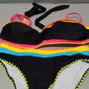 Sexybody Women's Bandeau Bikini Strapless Bikini Neon Color Block Two Piece Whip Stitch Trim Bathing Suits, XL