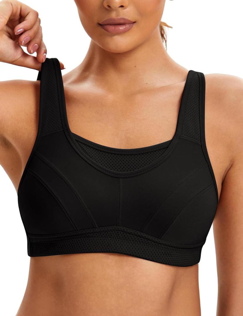 ZeroBound Women's Sports Bra High Impact Large Bust Full Coverage Workout Bras Adjustable Wirefree NO Padded Bra (36G, Black)
