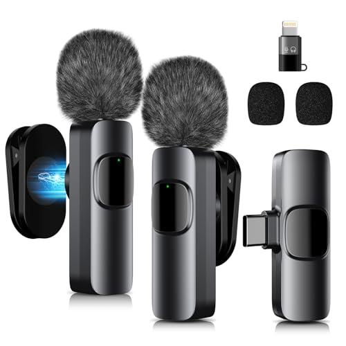 MULBEVD Wireless Lavalier Microphone with Magnetic Clip, Mini Mic for iPhone Android, Active Noise Cancellation, Clip-on Microphone for TikTok, YouTube, Video Vlog, Interviews, Live Streaming