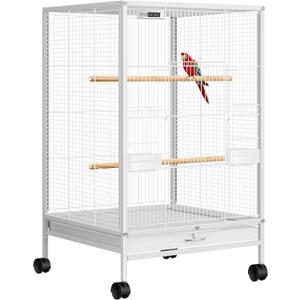 VIVOHOME 30 Inch Height Wrought Iron Bird Cage with Rolling Stand for Conures Lovebirds Cockatiels Finches, White