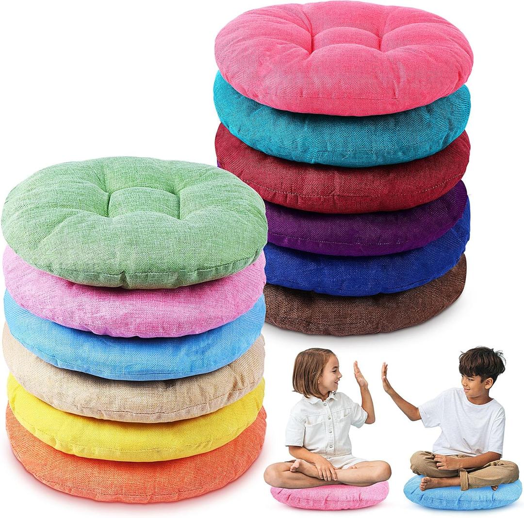 Fumete 12 Pcs 16 Inch Round Floor Cushions for Kids and Toddlers, Flexible Seating Classroom Furniture Floor Pillow for Home, Daycare, Preschool, Yoga and Meditation (Elegant), 16 x 16 x 3.6 inches