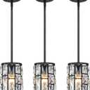 Modern Crystal Pendant Light Fixture 3-Pack Matte Black Finish Hanging Lighting Crystal Chandelier for Living Room, Kitchen, Hallway